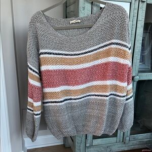 ee:some Wide neck cable sweater grey/rust stripe sz small excellent condition
